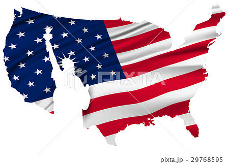 アメリカ 地図 国旗 自由の女神 のイラスト素材