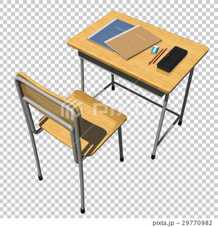 教室の机と文具 学習 勉強 学校などのイメージ のイラスト素材