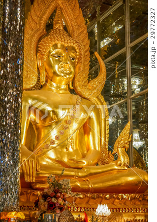 Golden Buddha image in church decorated with glass Golden Buddha image in church decorated with glass 29772327