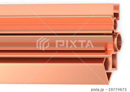 Shiny rolled copper products on white 29774673