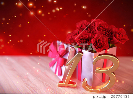 birthday concept with red roses in gift on wooden birthday concept with red roses in gift on wooden 29776452