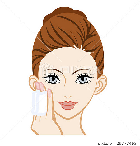 化粧水をつける女性 顔アップのイラスト素材