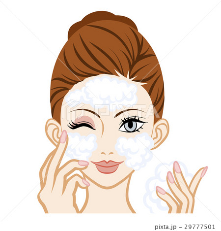泡洗顔する女性 顔アップのイラスト素材