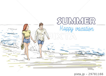 Couple Hold Hands Walking Beach Man And Woman Couple Hold Hands Walking Beach Man And Woman 29781166