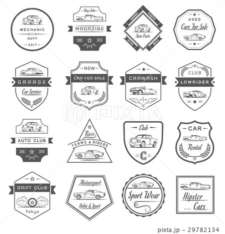 Vector Set of Vintage Car Badges and Sign 29782134