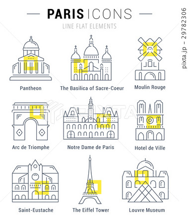 Set Vector Flat Line Icons Paris Architecture 29782306