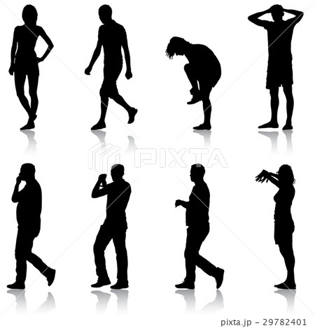 Black silhouette group of people standing  29782401