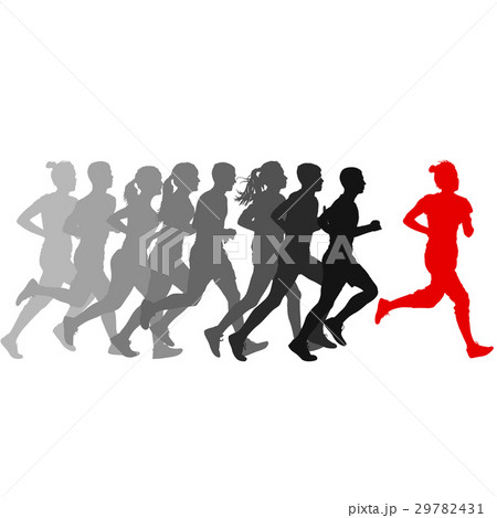 Set of silhouettes. Runners  sprint, men and woman 29782431