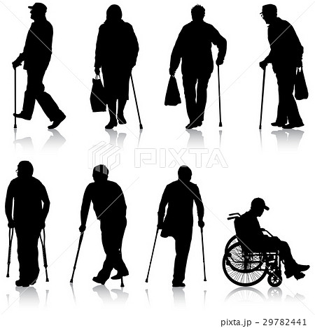 Set Ilhouette Of Disabled People On A Whiteのイラスト素材