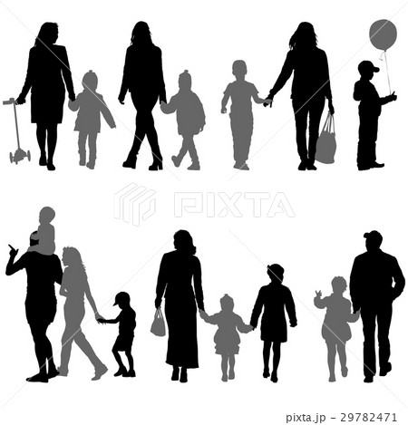 Set Silhouette Of Happy Family On A White のイラスト素材