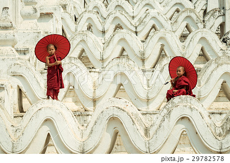 Myanmar Novice monks are playing 29782578