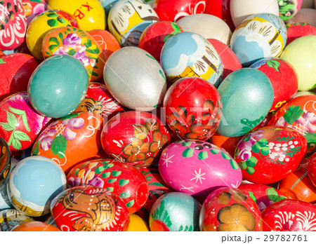 Colored wooden Easter eggs at the fair Colored wooden Easter eggs at the fair 29782761