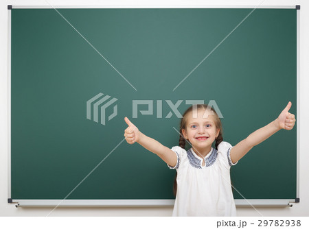 school student girl posing at clean blackboard school student girl posing at clean blackboard 29782938
