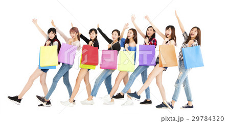 Happy young woman group enjoy shopping Happy young woman group enjoy shopping 29784320