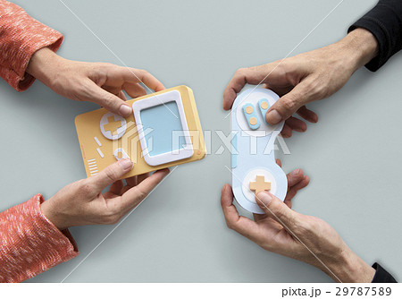 Two Person Playing Game Console 29787589
