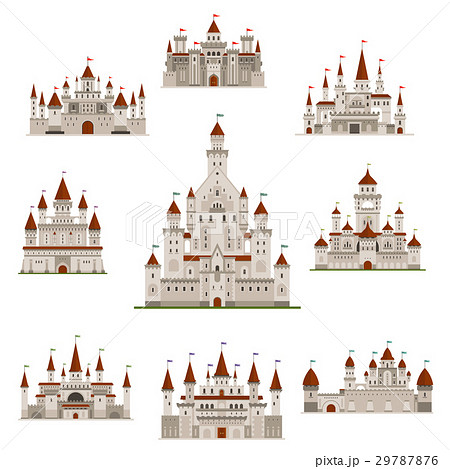 Castle Or Medival Fairy Tale Fortress Vector Iconsのイラスト素材