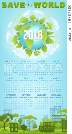 Ecology calendar template with green earth globe 29787886