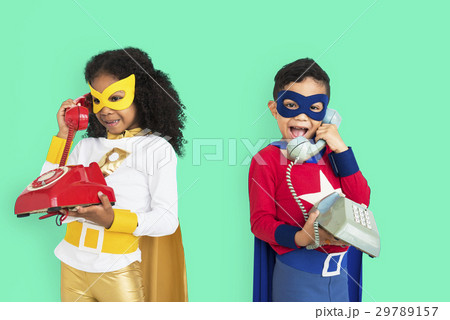 Superhero Kids with Telephone Concept 29789157