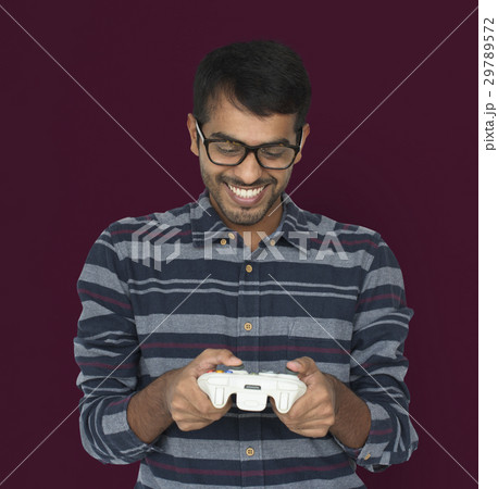 Indian Man Game Controller Console Cheerful Concept Indian Man Game Controller Console Cheerful Concept 29789572