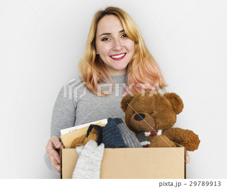 Woman Studio Portriat Casual Carrying a Box Isolated Woman Studio Portriat Casual Carrying a Box Isolated 29789913