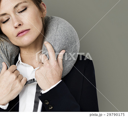 Caucasian Woman Travel Pillow Concept 29790175