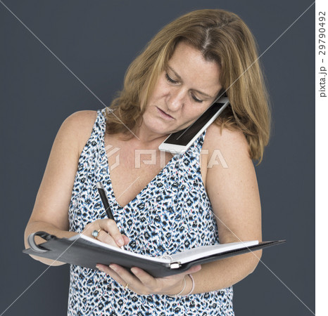 Casual Caucasian Woman Busy Work Casual Caucasian Woman Busy Work 29790492
