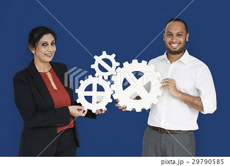 Business People Smiling Happiness Holding Gear Symbol Concept Business People Smiling Happiness Holding Gear Symbol Concept 29790585