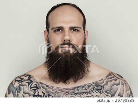 Caucasian Man Bare Chested Tattoo Beard 29790838