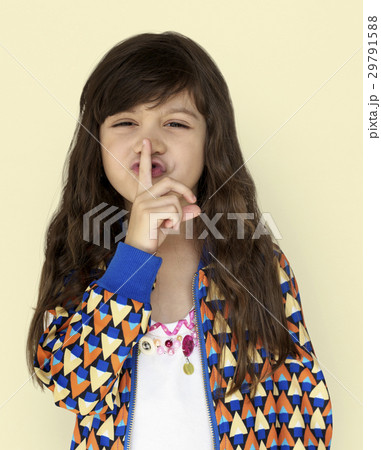 Little Girl Smiling Happiness Quiet Shut Up Secret Shh Portrait 29791588