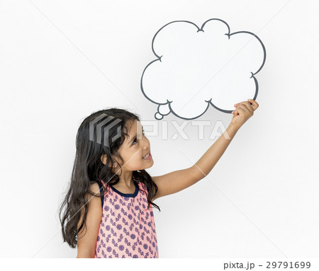 Little Girl Holding Chat Box Smiling Adorable 29791699