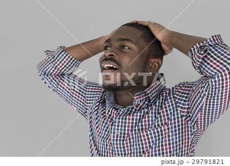 African Descent Man Fret Hand Gesture 29791821