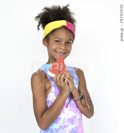 Little Girl Smiling Happiness Paper Craft Arts Watermelon Studio Portrait Little Girl Smiling Happiness Paper Craft Arts Watermelon Studio Portrait 29792030