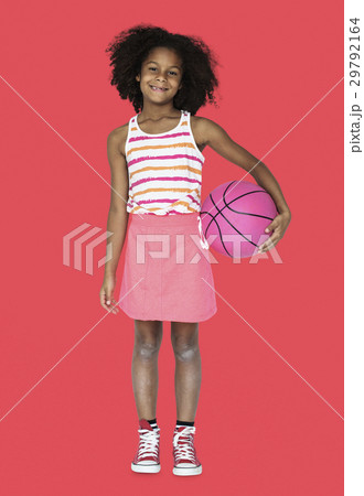 Little Girl Holding Basketball Sporty Smiling Little Girl Holding Basketball Sporty Smiling 29792164