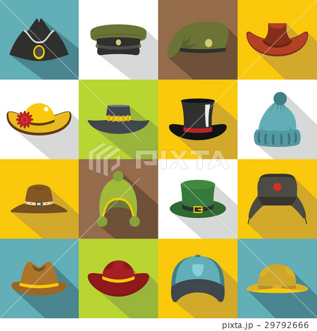 Headdress Hat Icons Set Flat Styleのイラスト素材