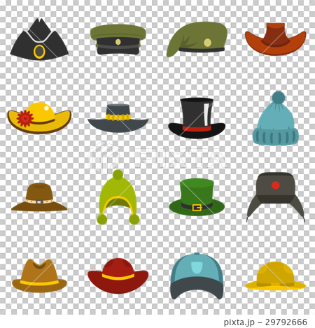 Headdress hat icons set, flat style Headdress hat icons set, flat style 29792666
