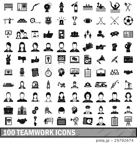 100 team work icons set in simple style 100 team work icons set in simple style 29792674