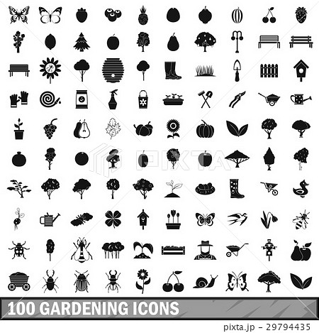 100 gardening icons set in simple style 29794435
