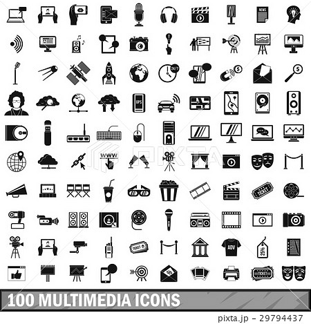 100 multimedia icons set in simple style 29794437