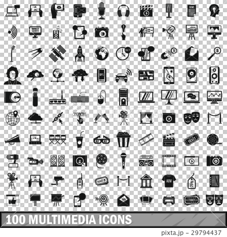 100 multimedia icons set in simple style 29794437