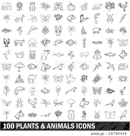 100 plants and animals icons set, outline style 100 plants and animals icons set, outline style 29794439