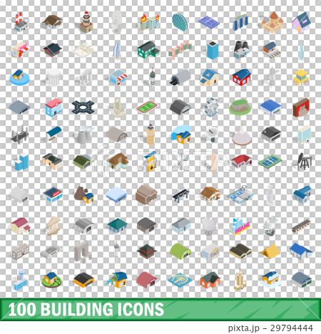100 building icons set, isometric 3d style - Stock Illustration ...