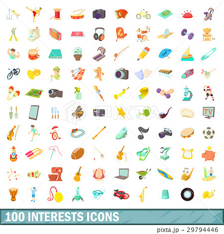 100 interests icons set, cartoon style 100 interests icons set, cartoon style 29794446