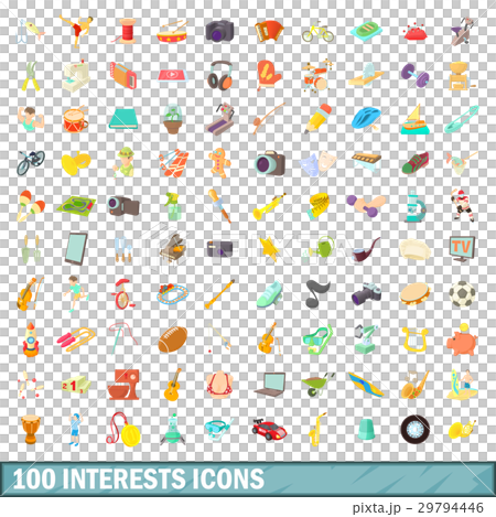 100 interests icons set, cartoon style 100 interests icons set, cartoon style 29794446