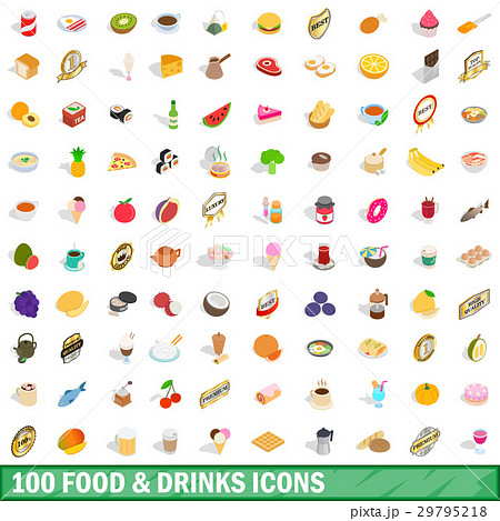 100 food and drinks icons set, isometric 3d style 100 food and drinks icons set, isometric 3d style 29795218