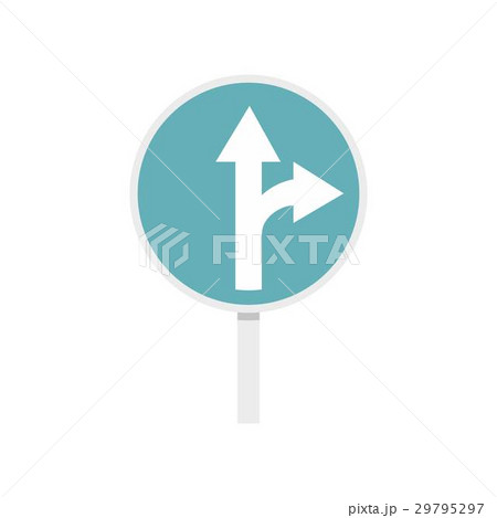 Blue straight or right turn ahead road sign icon 29795297
