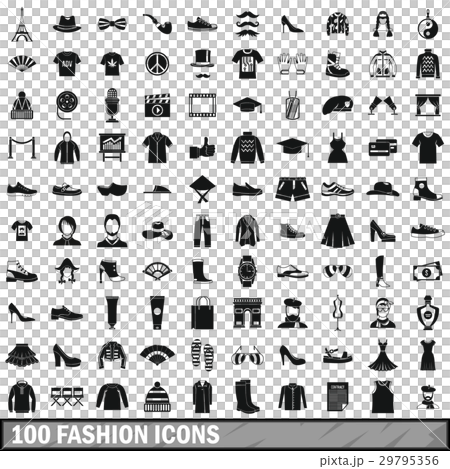 100 fashion icons set in simple style - Stock Illustration [29795356 ...