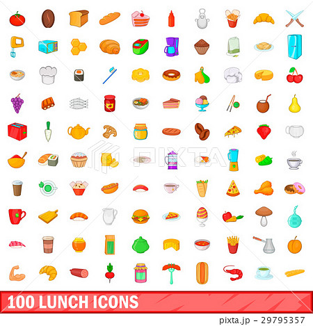 100 lunch icons set, cartoon style 29795357