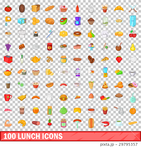 100 lunch icons set, cartoon style 29795357