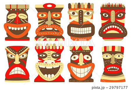 Set Of Tiki Tribal Maskのイラスト素材