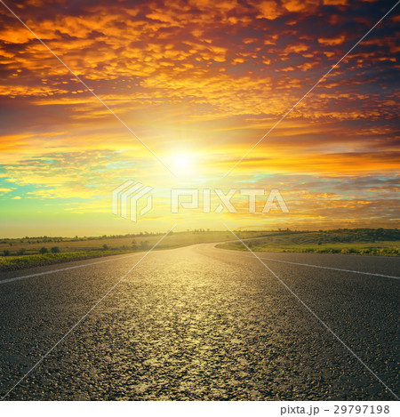 red sunset over asphalt road 29797198